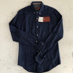 Zara Man Relaxed Fit Casual Lg Slv Button Down Cotton Oxford Shirt Navy Sz S NWT